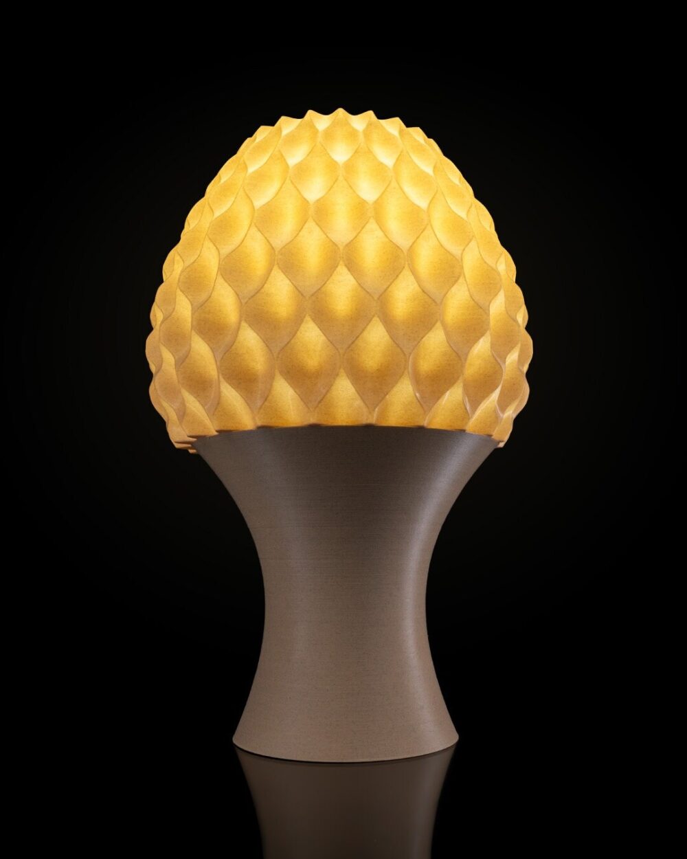 Reverse Diamond Table Lamp – Modern Yellow Lamp with a textured, glowing top and sleek metallic base, ideal for unique home lighting.